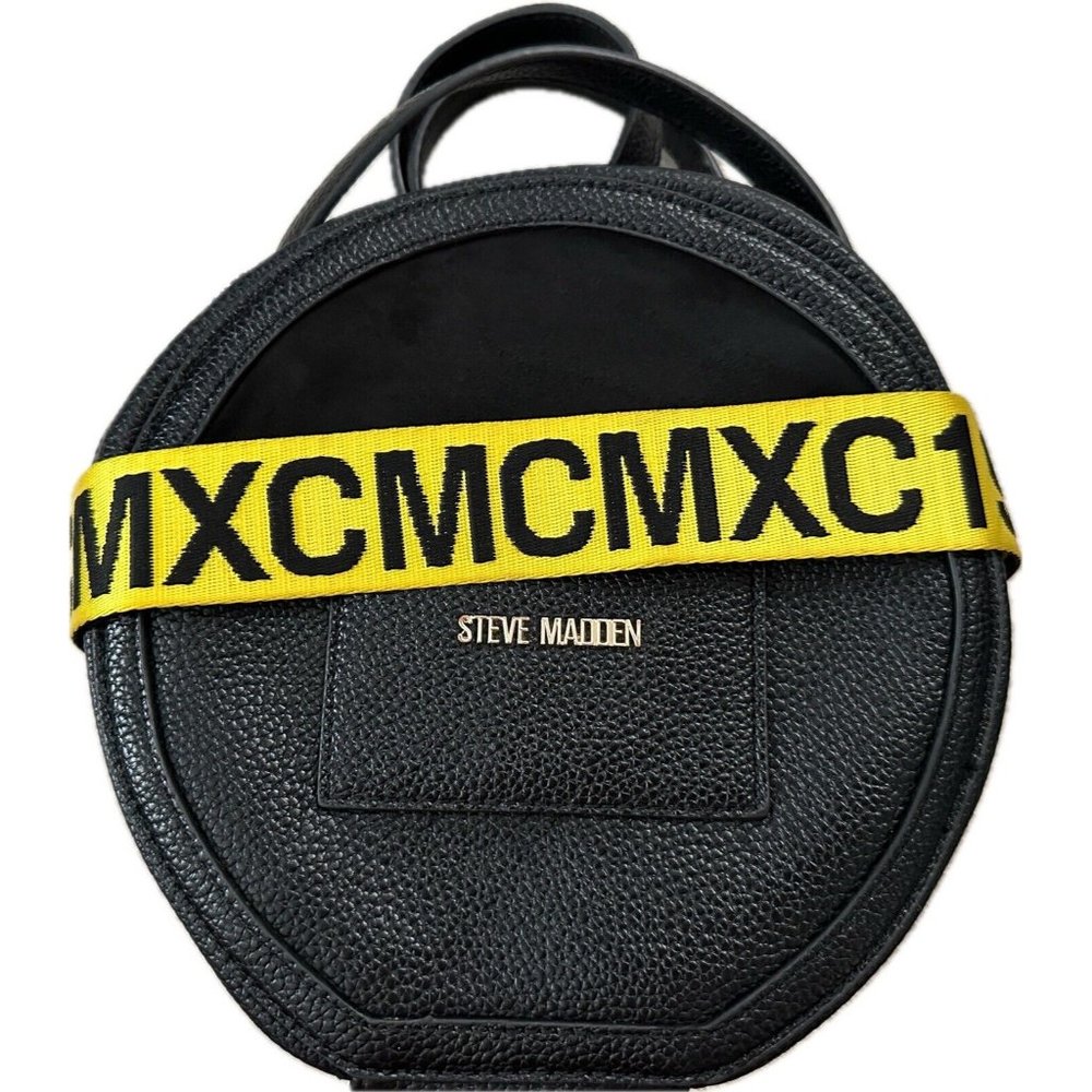 steve madden circle crossbody bag Black Yellow Black Logo Adjustable Strap